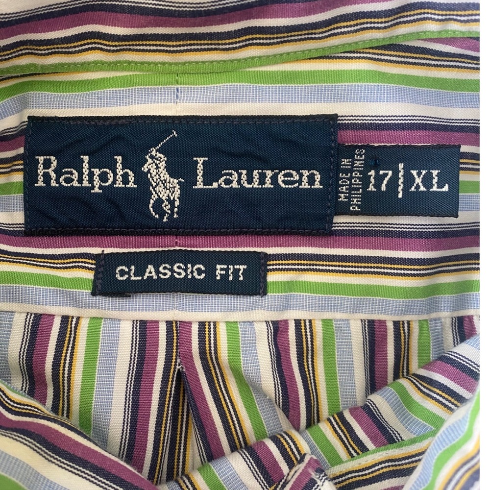 Ralph Lauren Mens XL Classic Fit Striped Button Down Shirt Purple Green Multi - Picture 5 of 6